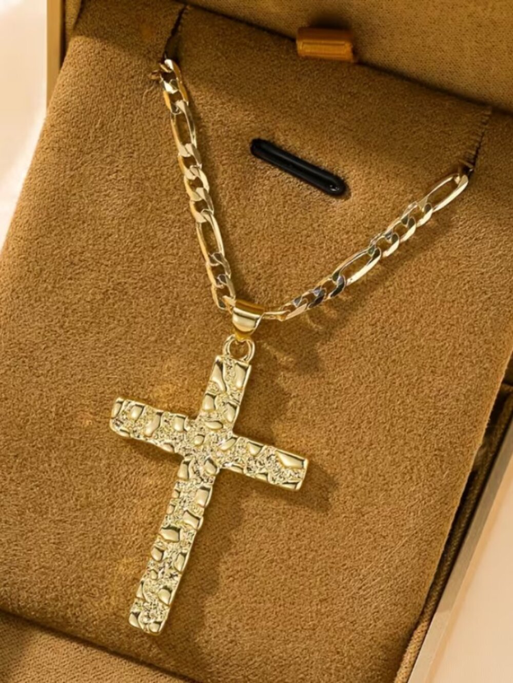 14K Gold 20" Mens Etched Cross Pendant Necklace Christian 14 K Silver Jewelry
